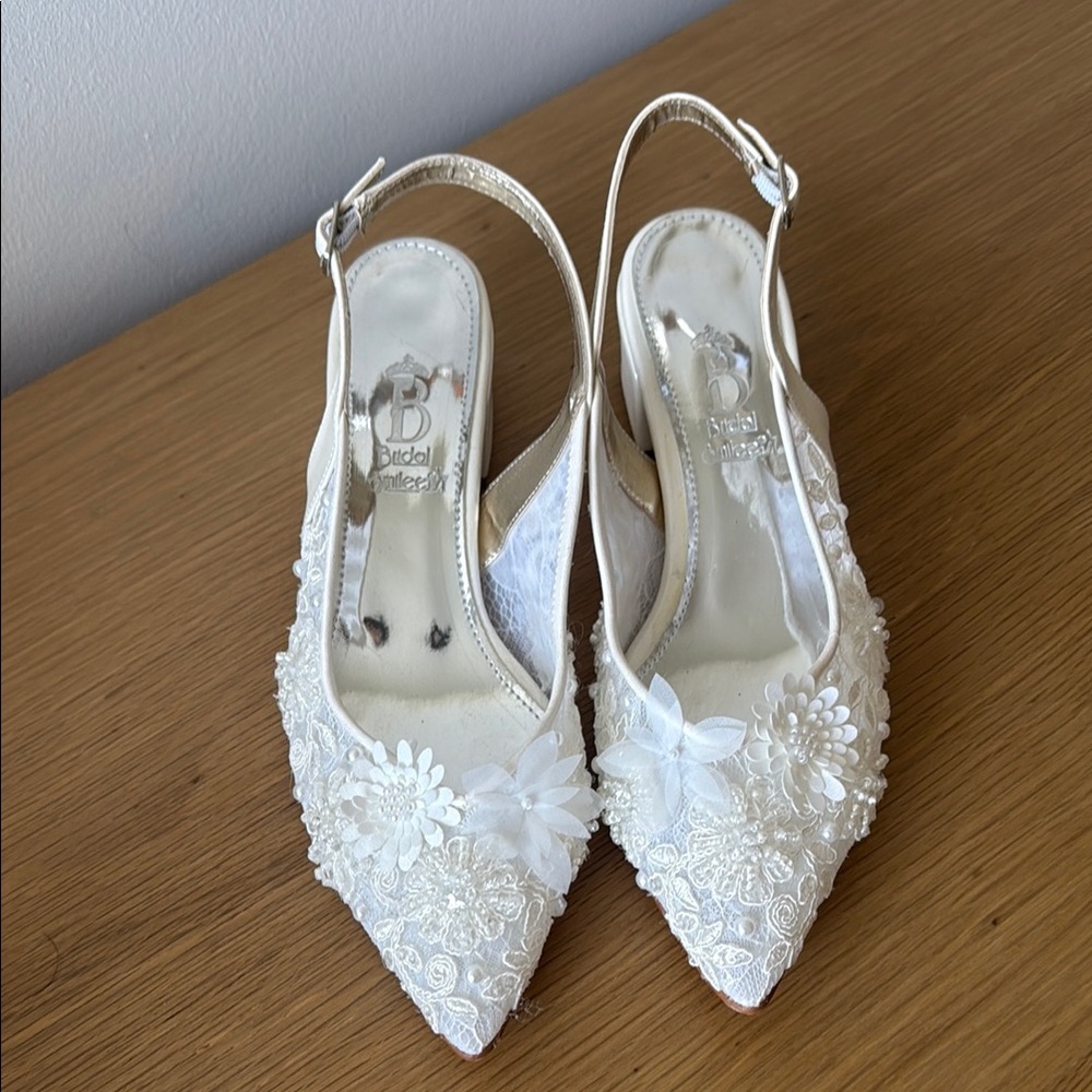 Elegant White Bridal Slingback Heels